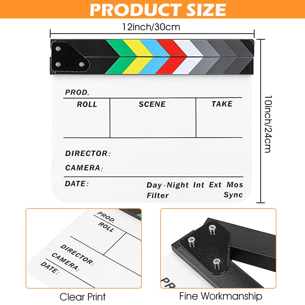 ZIBUYU Movie Clap Board Stage Prop Acrylic Studio Camera Photography Director Film Clapper Board Clapboard Size - 10''x12