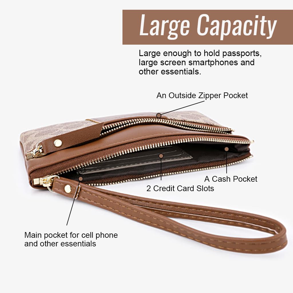 PALAY Women's Leather Wristlet Clutch Wallet, Smartphone Wristlet Purse