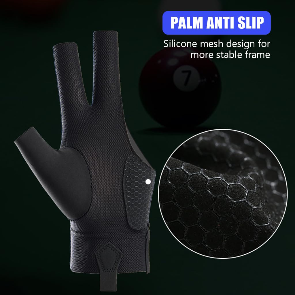 Proberos 1Pcs Snooker Pool Billiard Glove, Left Hand Billiard Glove Single Hand Professional Snooker Glove Breathable Snooker Glove Anti-slip Patch Design with Adjustable Wrist Strap
