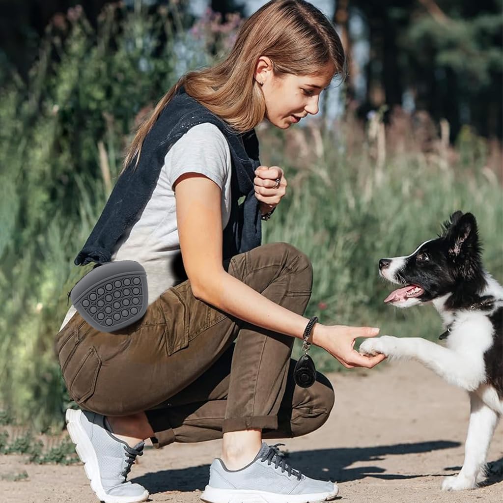 Qpets Silicone Dog Treat Pouch Portable Dog Food Bag Outdoor Dog Training Food Zipper Pouch with Attachable Buckle Treat Bag for Puppy Trainning Dog Walking