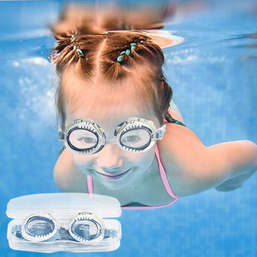 Proberos Kids Swimming Goggles, Boys&Grils Adjustable Strap Goggles for Swimming, Cute Shark Shape Waterproof Swimming Goggles Swimming Goggles Anti-Fog, UV Protection for Kid(Age 3-10)