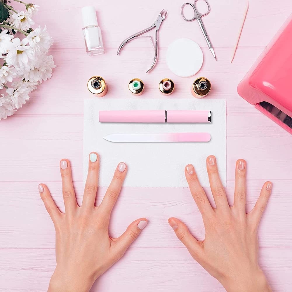 HASTHIP 3 pcs Beginner & Professional Salon Manicure Tools with Reusable Crystal Nail File Kit & Case,3 Colors Glass Crystal Nail Filers,Nail Shaper for Women,Girls, Skin & Nail-friendly.