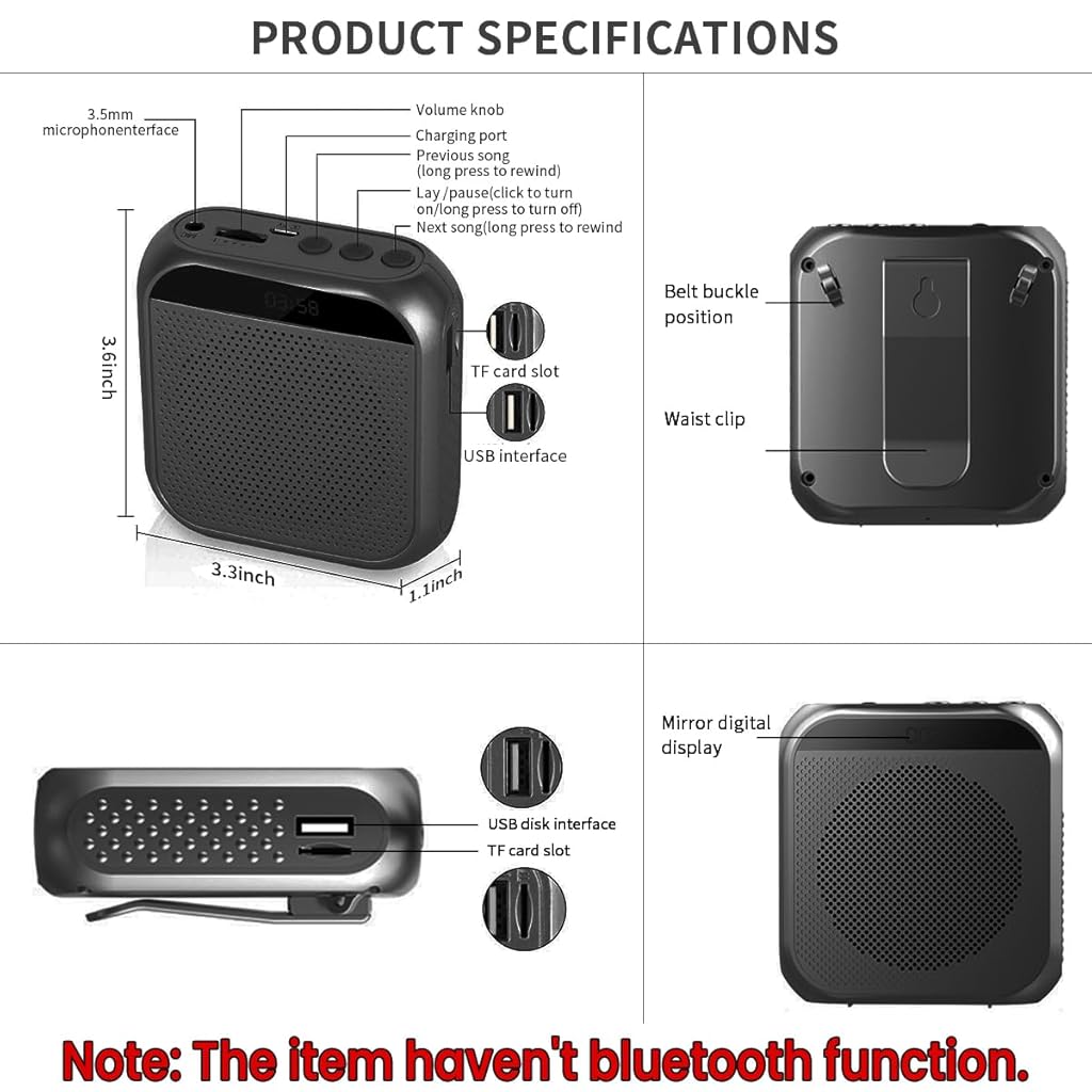 ZORBES Voice Amplifier for Teachers - Microphone Headset Set 2200 mAh, with Headset Microphone Support TF Card/U Flash Disk, Portable Voice Amplifier for Teachers, Tour Guide, Coach, Speaker (Black)