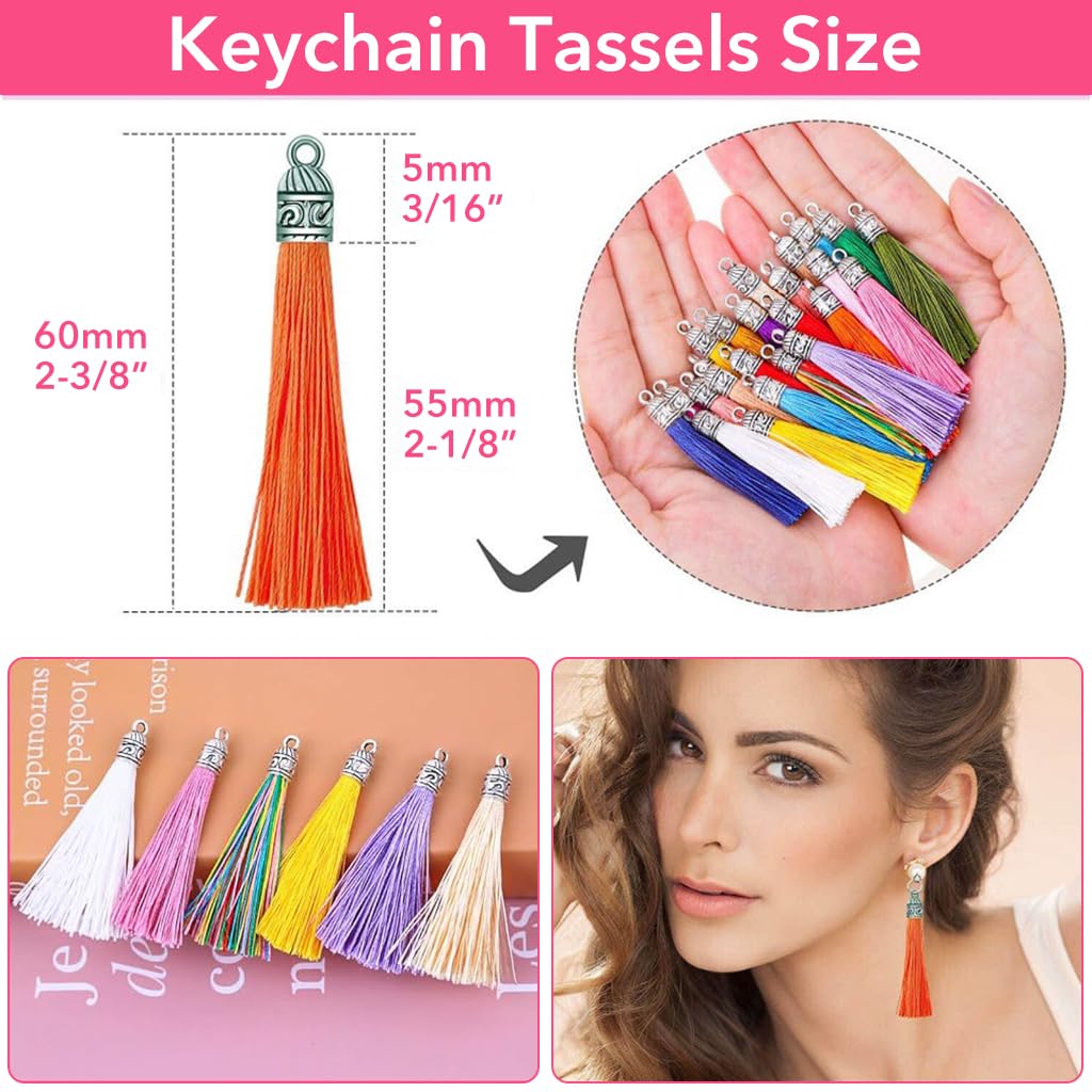 HASTHIP 100Pcs Tassels for Jewelry Making, Keychain Tassel Charms Silky Handmade Tassels Kits DIY Craft for Earring Necklace Jewelry Making Keychain Bag Charms Decorative, 2.36 Inch