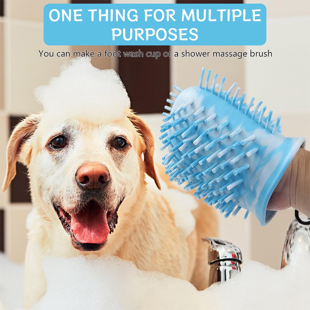 Qpets Pet Feet Cleaning, Soft Silicone Foot Washing Cup, Dog Paw Cleaner with Carabiner Pet Palm Cleaning Pouch Claw Cleaning for Dogs Cats
