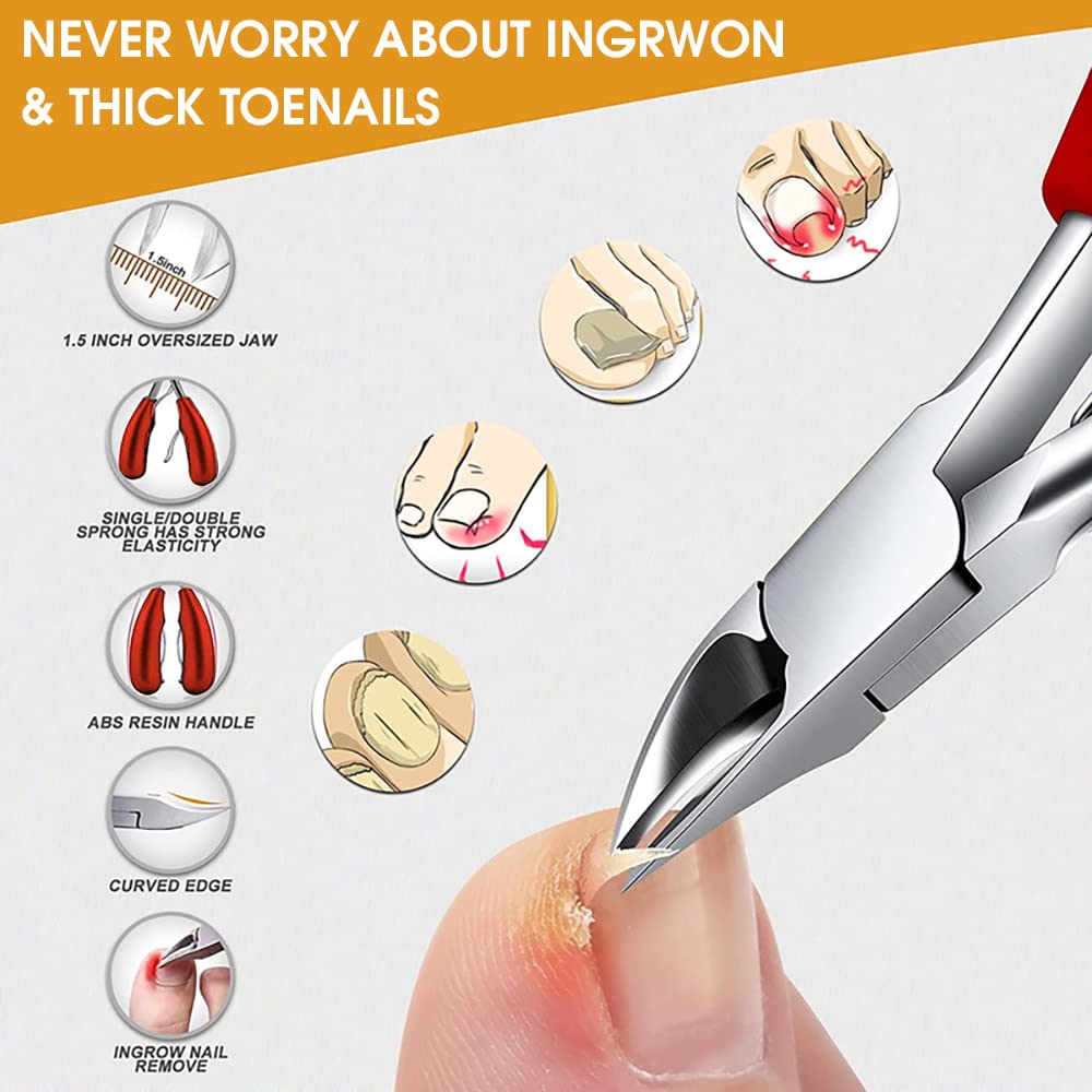 MAYCREATE Ingrown Toenail Clippers for Ingrown or Thick Toenails,Wide Jaw Opening Nail Clippers with Curved and Slant Straight Blade Edge, 6 PCS Stainless Steel Toe Nail Clipper for Men