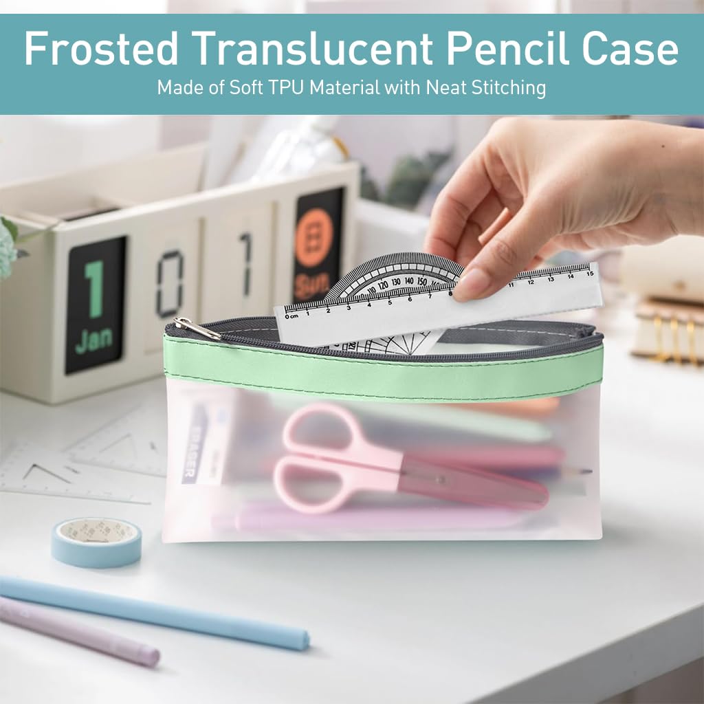 HASTHIP Pencil Pouches Set of 3Pcs PVC Semi-transparent Matte Pencil Pouches Pencil Case Students Pencil Pouches for School Office Stationeries Storage Pouches Waterproof Utility Pouches, 8.2
