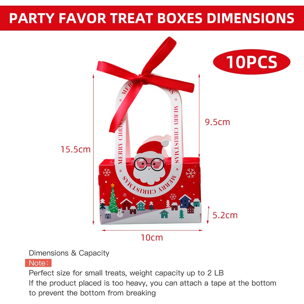 HASTHIP 10Pcs Christmas Gift Packing Box with Ribbon Cute Santa Claus Christmas Gift Boxes Candy Gift Package Box DIY Christmas Gift Packing Paper Box with Handles X'mas Gift Box