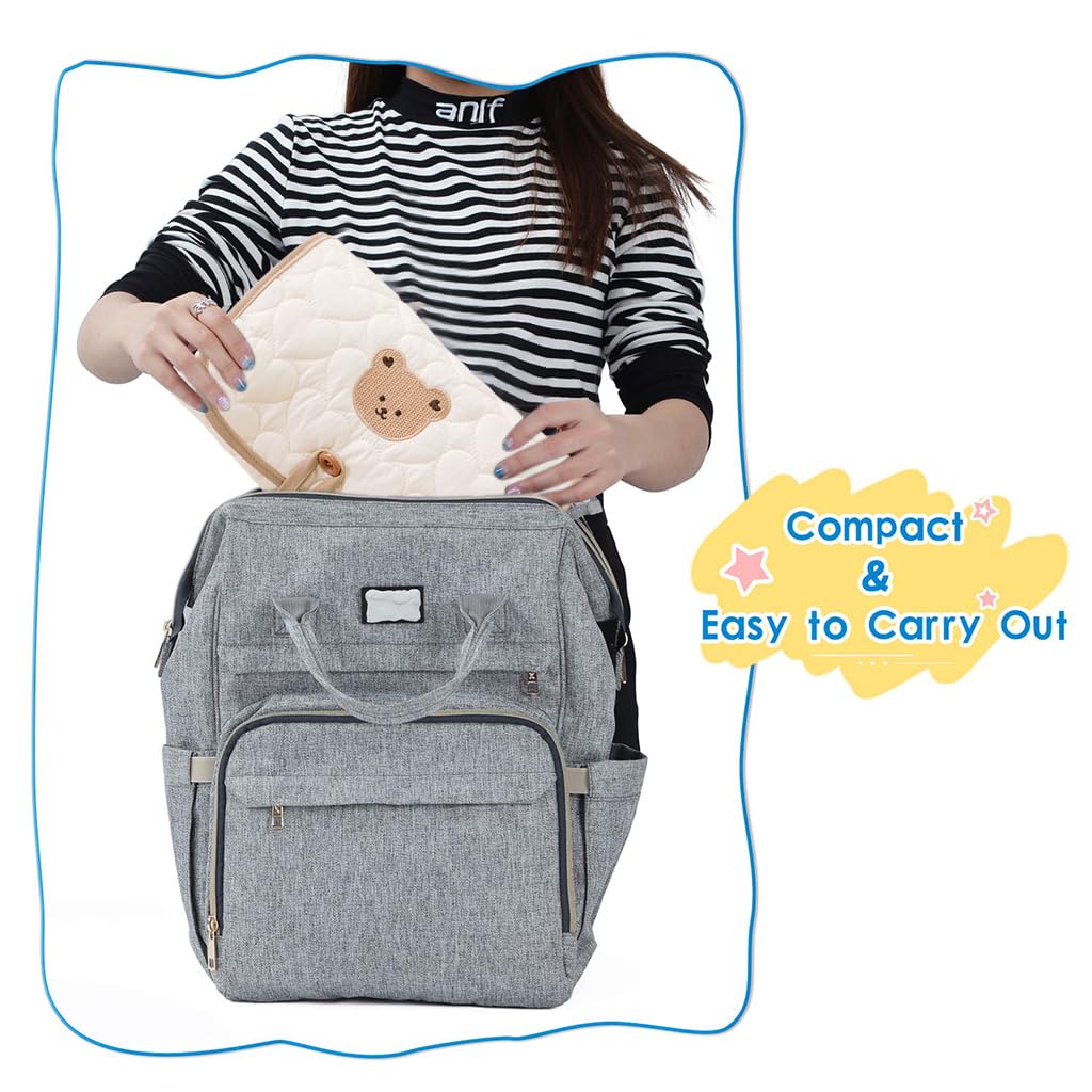 SNOWIE SOFT Diaper Changing Mats for Baby, Folding Cotton Nappy Pads for Babies Diaper Changing Station, Waterproof Diaper Changing Pad Diaper Cover with Button & Organizer Pocket, Christmas Gifts