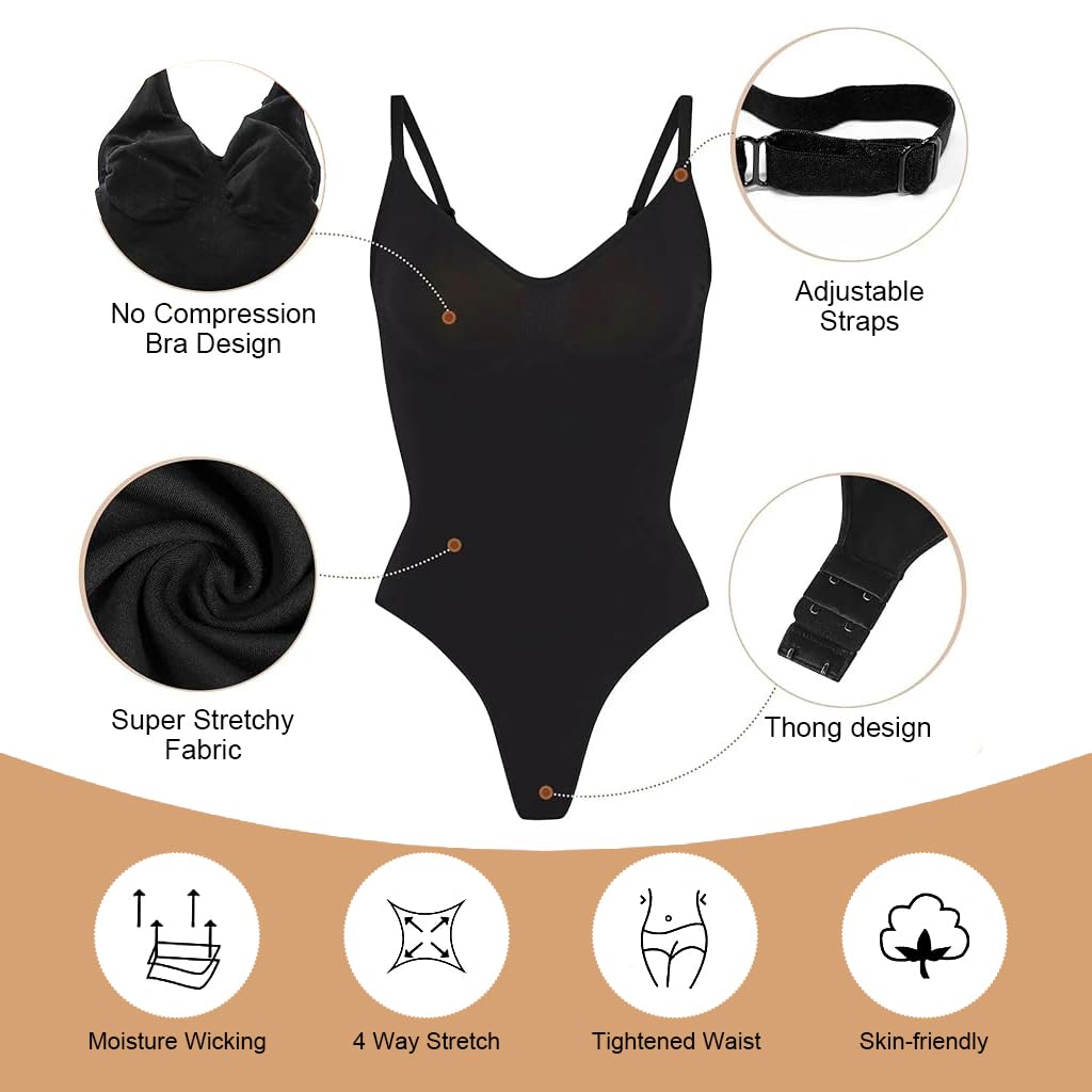 PALAY Women Shapewear Thong Bodysuit Base Wear Full Body Shapewear High Stretchy Thong Basic Bodysuit Waist Trainer Tummy Control, L