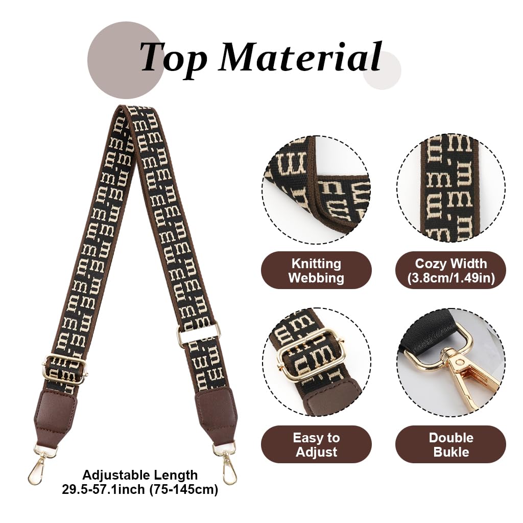 PALAY Bag Straps for Sling Bag Brown Shoulder Strap for Crossbody Bag Fashion Polyester Chain of Bag Quick Release Adjustable Satchel Chain Strap for Handbags - 33''-55''