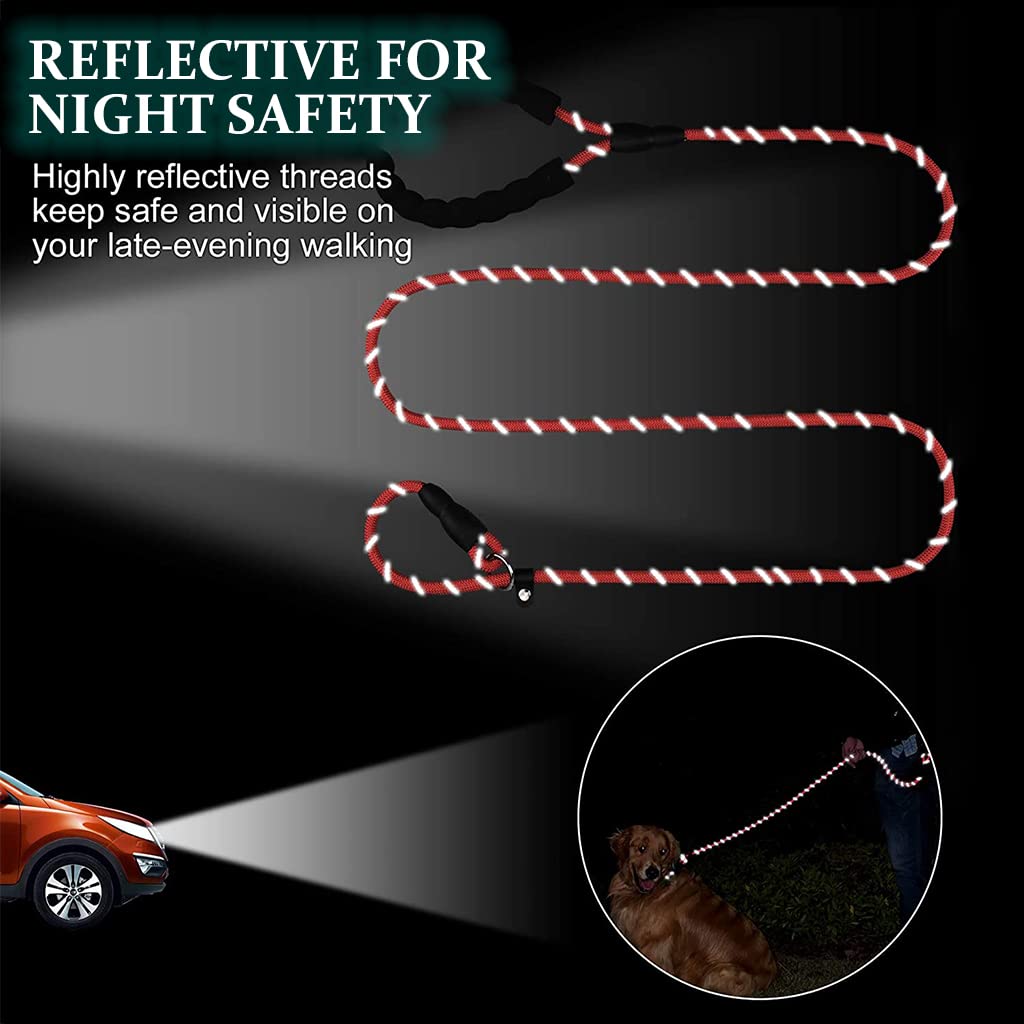 Qpets 1.7m Dog Training Leash, Durable Light Reflecting Dog Leash, Dog Leash for Large Dogs, Adjustable Dogs Leash Anti-Strain Leash Braided Rope for Small Medium Large Dog(Red)