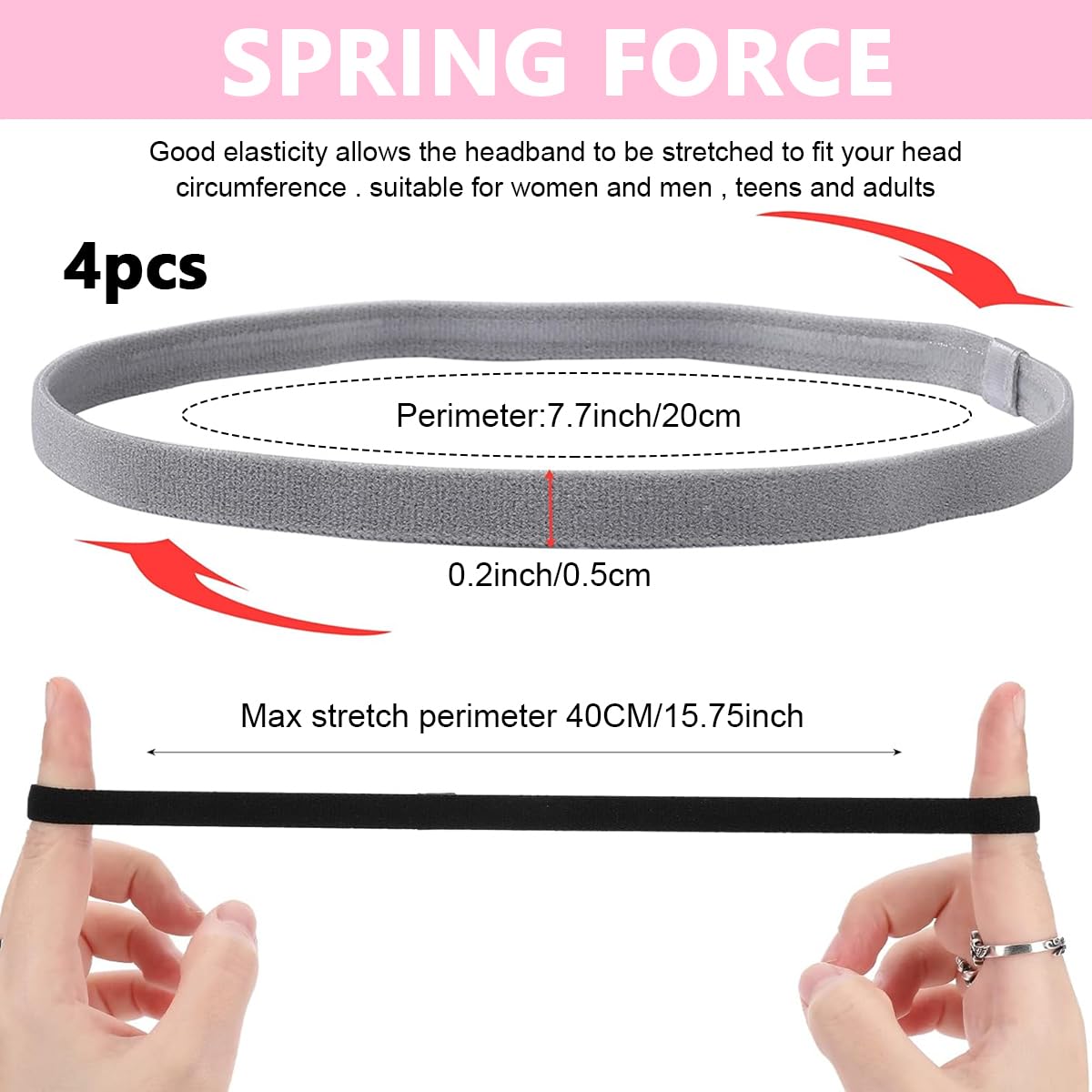 MAYCREATE 4Pcs Elastic Sports Headband for Men Women Stretchy Non-Slip Athletic Headbands Thin Workout Hair Bands