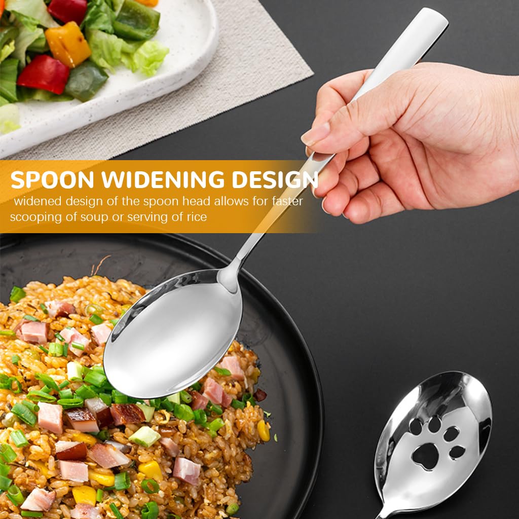 Supvox 4Pcs Serving Utensils Stainless Steel Serving Spoons Slotted Spoons Serving Spatulas Food Grade Stainless Steel Kitchen Large Serving Spoon Set Serving Utensil Set for Familes, Parties, Buffet