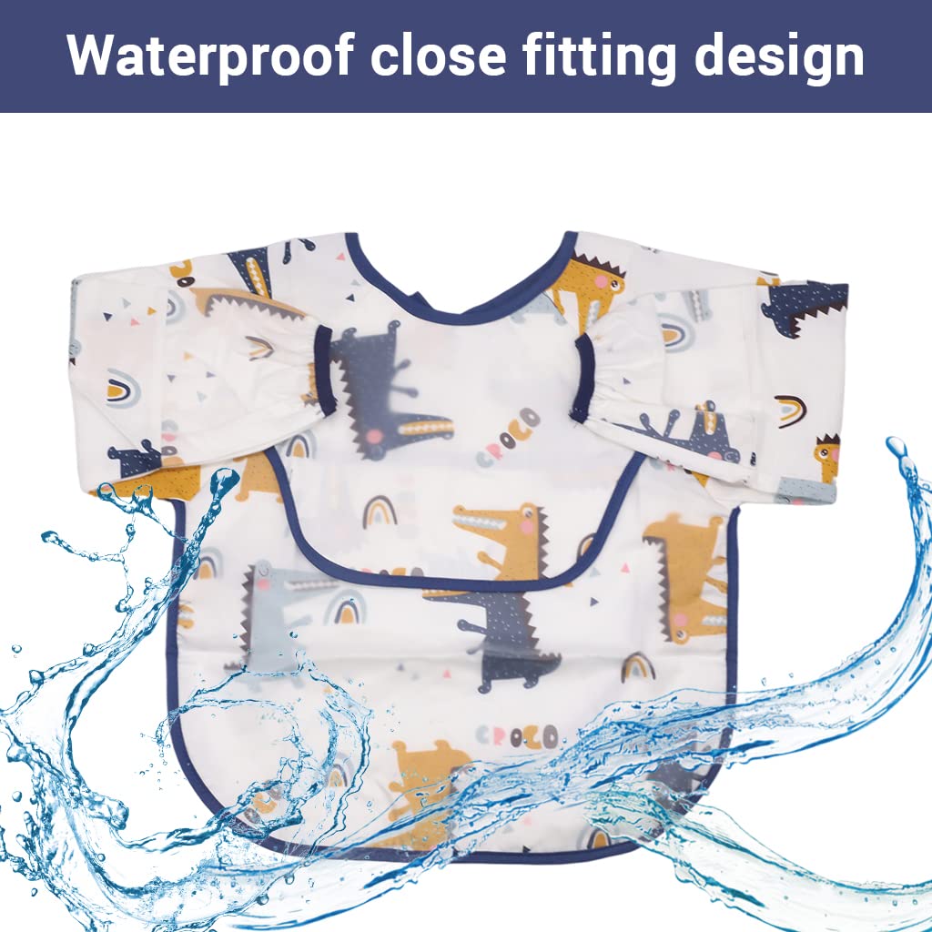 SNOWIE SOFT Sleeved Bib Baby Bib with Pocket, Toddler Bib, Smock, Washable and Lightweight Waterproof Fabric, Fits Bibs for Baby 6 Months+