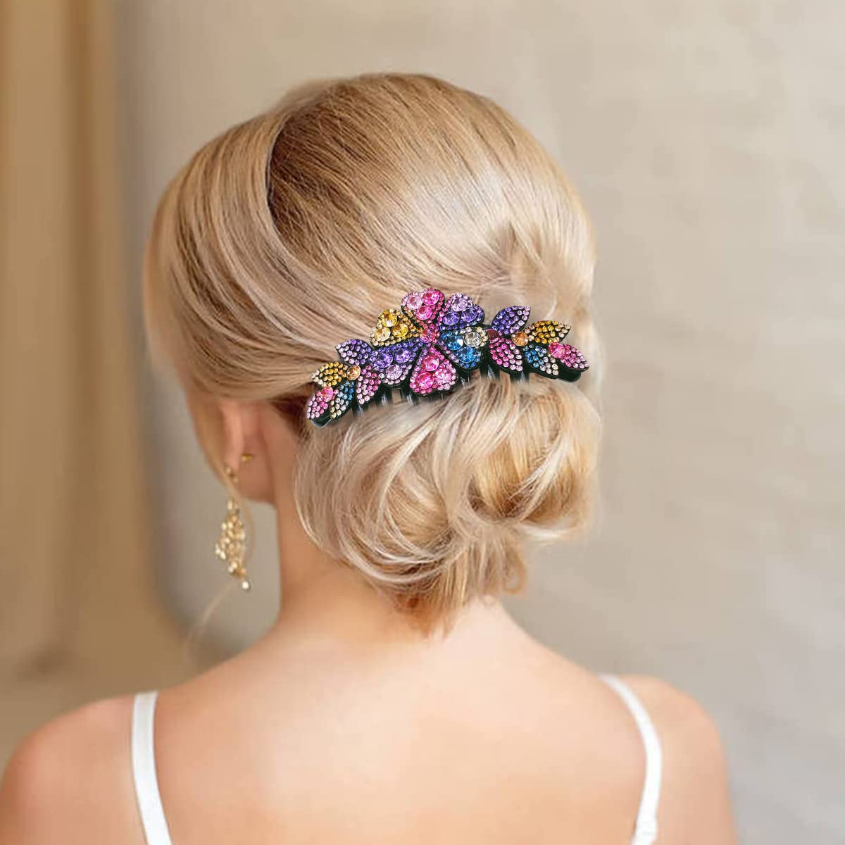 PALAY 2 Pack Hair Comb Clips for Hair for Women, Rhinestone Flower Hair Clips for Women Ladies, Stylish Slide Hairpins Bride Hair Bun Accessories