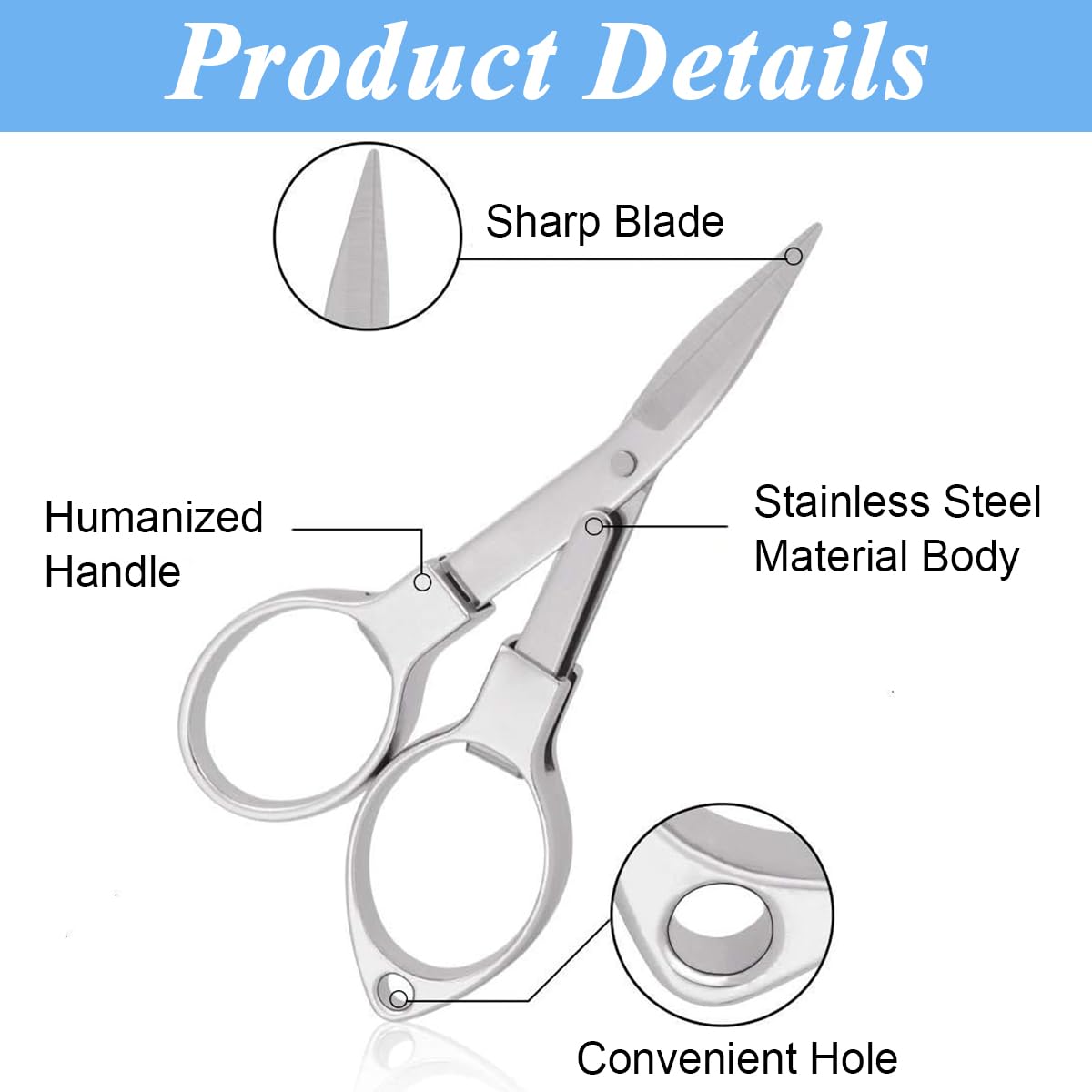 HASTHIP 2pcs Folding Scissors, Safe Portable Travel Mini Scissors, Stainless Steel Retractable Small Scissors for Home Office Outdoors