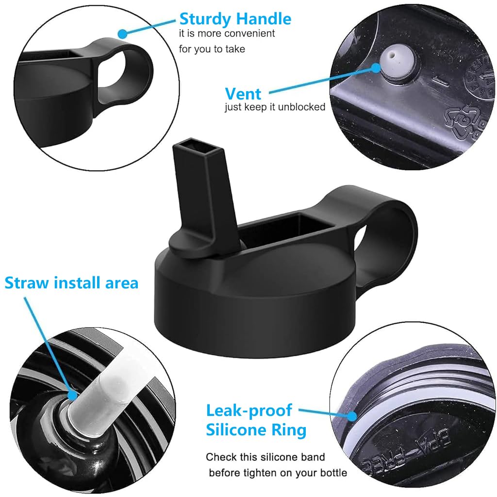 HASTHIP Lids with Straw for Hydroflask Wide Mouth 20 32 40 oz Wide Mouth Water Bottle, Lids Compatible with Hydro Flask Sports Water Bottle Straw Lid Top Straw Cap-Dust Cover