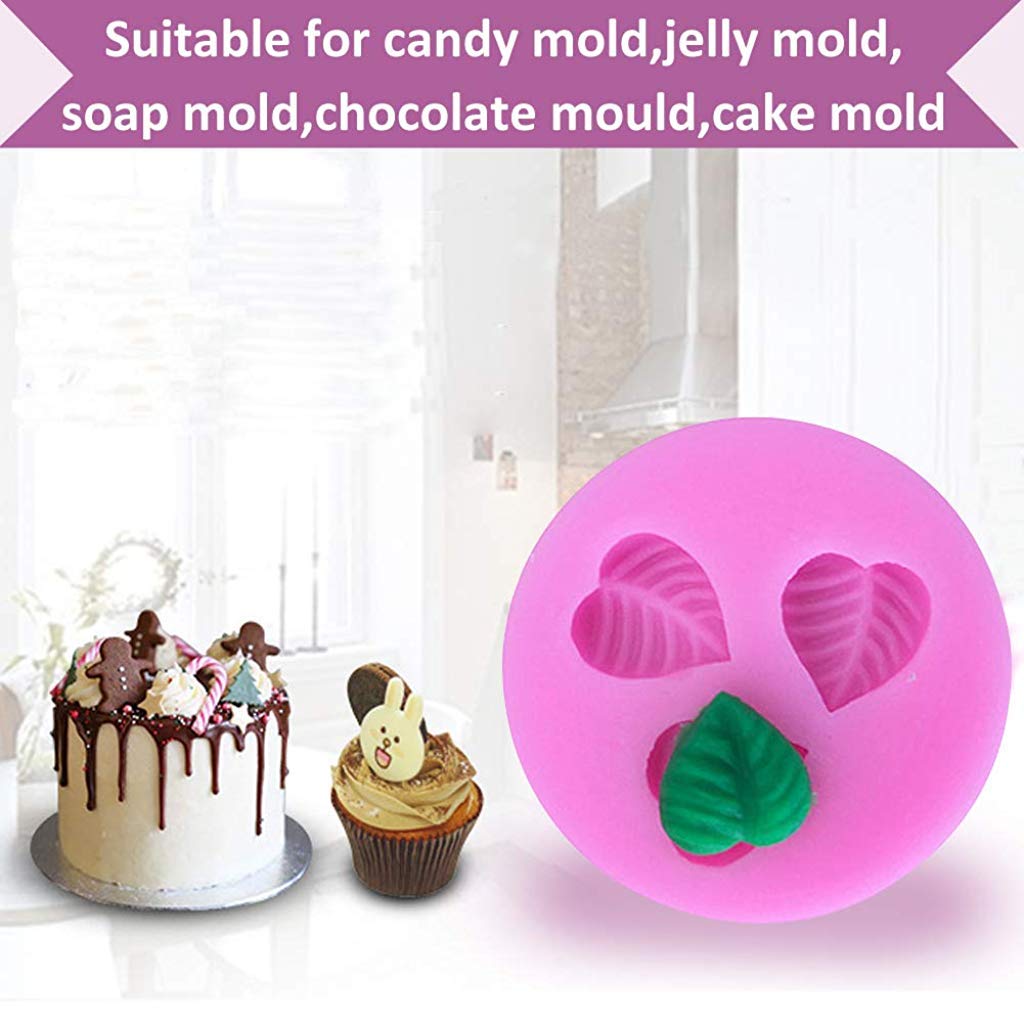HASTHIP 5PCS Silicone Leaves Fondant Molds 3D Mini Maple Leaf Rose Shaped DIY Cake Decoration Molds