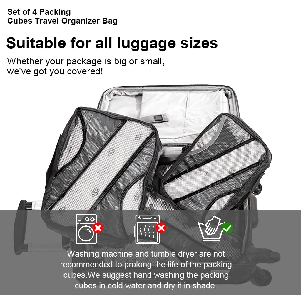 PALAY 4 Set Luggage Packing Organization Cubes, Travel Cubes Travel Organizer Bags for Carry on Luggage, Compression Suitcase Organizer Bags Set for Travel Essentials