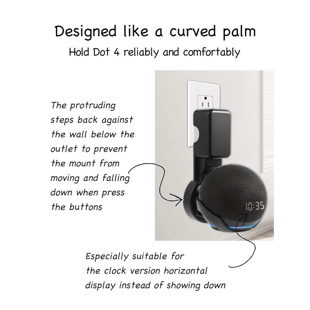 ZORBES Wall Adapter Holder for Alexa Echo Dot 4th Generation,A Space-Saving Solution with Cord Management for Your Smart Home Speakers - Black