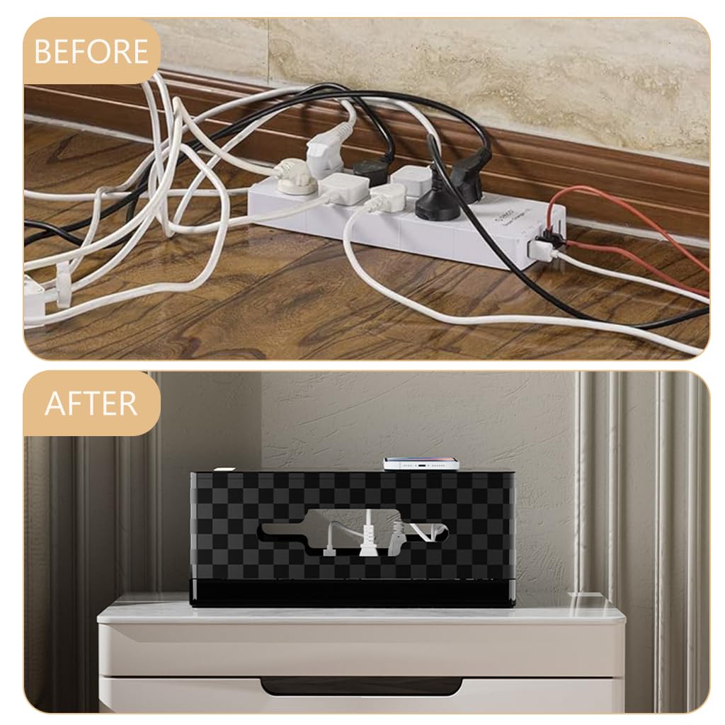 HASTHIP Electric Cable Management Box with Wireless Charging Pad, Mosquito Repellent Lamp, Power Strip Organizer, Modern Desk Solution for Neat and Decluttered Spaces, 32x14.5x13.5cm