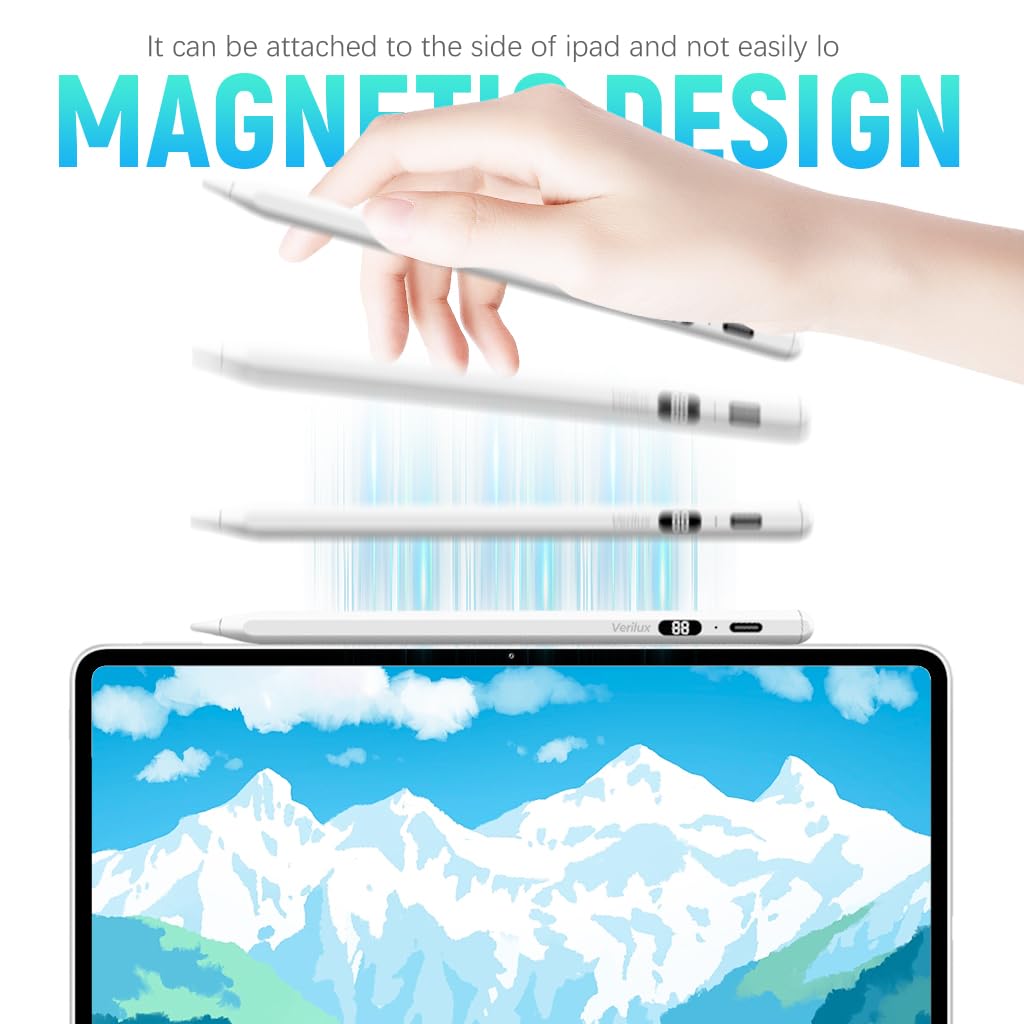 Verilux Stylus Pen for Android/Tablet, Universal Stylus with Magnetic Universal Stylus for IPad iPhone iOS/Android Xiaomi Other Tablets Ipad Pencil 15 mins Fast Charging with LED Battery Indicators