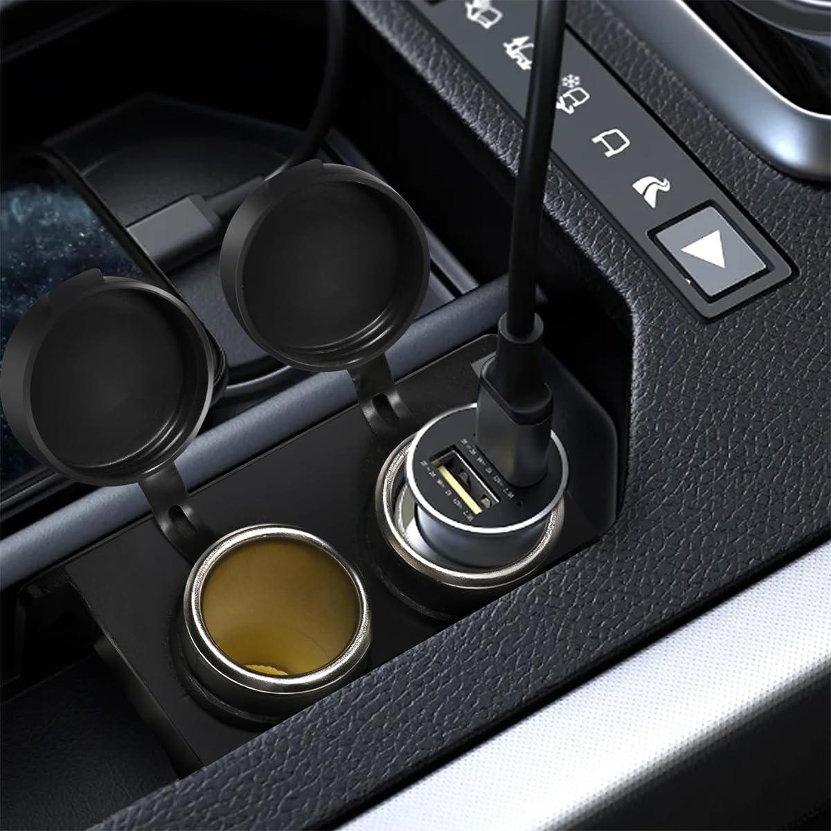 STHIRA® 2 in 1 Car Cigarette Lighter Socket with Caps Dual Socket Cigarette Lighter Splitter Universal 12V/24V Cigarette Lighter Splitter Car Cigarette Lighter Splitter Modification