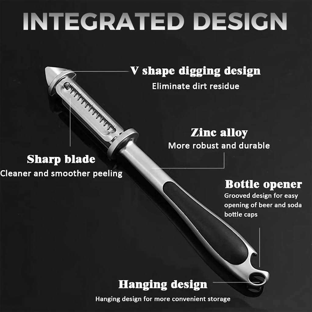 Supvox 5 in 1 Multipurpose Kitchen Peeler with Core Remover, Grater, Julienne Peeler for Carrots, Potatoes, Cucumbers, Carbon Steel Peeler for Potato, Apple, Veggies, Carrot, Kiwi, Cucumber