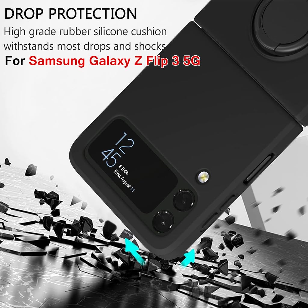 ZORBES Phone Case for Samsung Galaxy Z Flip 3 5G, 6.7'' Phone Case with Built in Metal Phone Grip TPU Phone Case Anti Scratch Phone Case for Galaxy Z Flip 3, Black