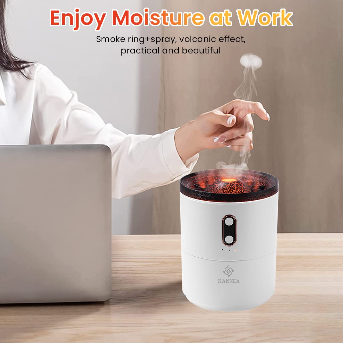 HANNEA Humidifier for Room Moisture 450ML Jellyfish Volcano Warm & Cool Mist Flame Lighting Effect Aroma Diffuser for Home Fragrance Essential Diffuser 24dB Silent Humidifier 2/4/6 Hours Timer