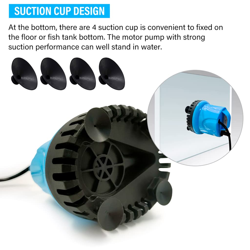 Qpets 3200L/H Submersible Water Pump Aquarium Water Pump for Water Changing Submersible Water Pump with Bottom Suction Cups Submersible Aquarium Air Pump for Fish Tank, Fountain