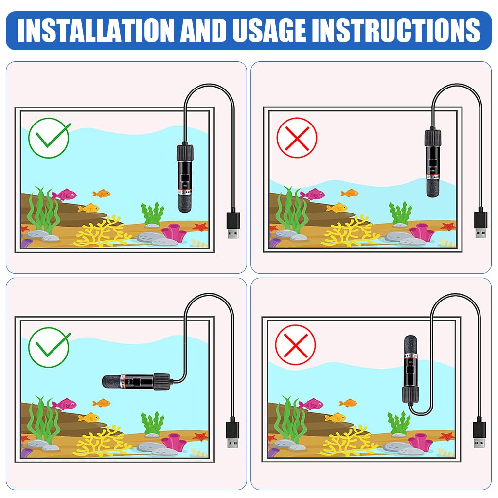Qpets 10W Submersible Aquarium Heater, 26 °C Constant Temperature USB Plug and Go Electric Aquarium Heater 3.3 inches Small Aquarium Heater for Betta Fish, Guppies, Neon Tetras