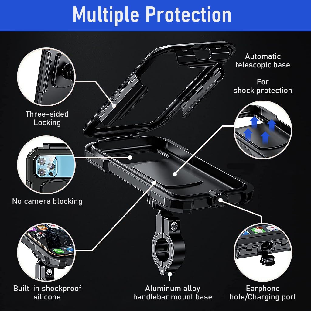 STHIRA Mobile Holder for Bike, 360 ° Rotatable Outdoor Waterproof Phone Mount Holder with Aluminum Alloy Installation Base Anti-Glare Touch Screen Design Phone Holder for 6.1'' Phone and Below