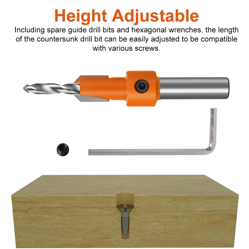 Serplex 10Pcs Wood Countersink Drill Bit Set, 5Pcs Countersink Drill Bit with 5Pcs Extra Pilot Drill Bit, Tapered Drill Bits with 8mm Round Shank, Counter Sinker Drill Bit Set for Woodworking