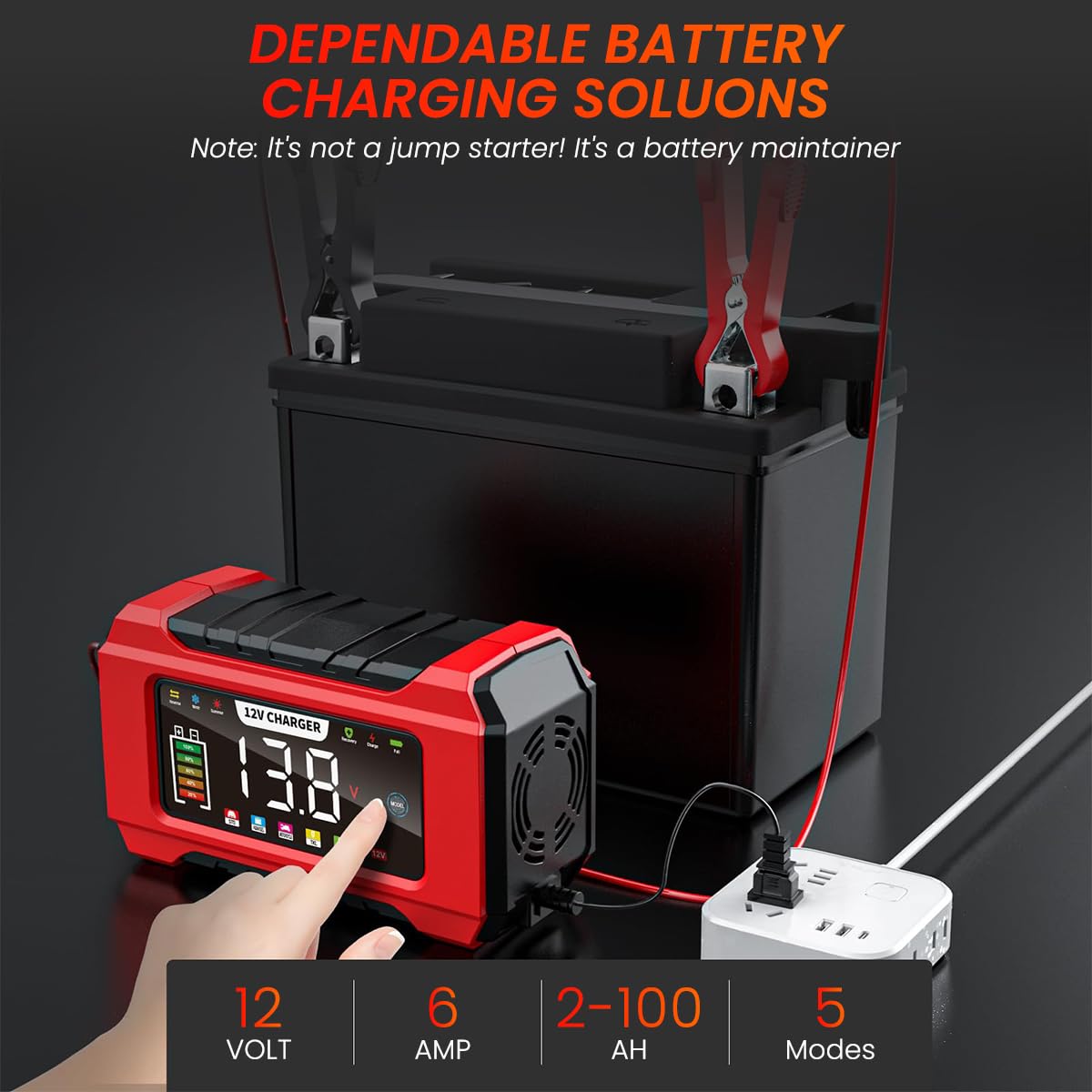 Verilux Car Battery Charger 12V 24V Heavy Duty, 2Ah-100Ah Automatic Battery Charger & LCD Display, Pulse Repair Charger, Maintainer Charger for Car Truck Motorcycle Lawnmower, Lead Acid Battery (AGM/Gel/SLA)