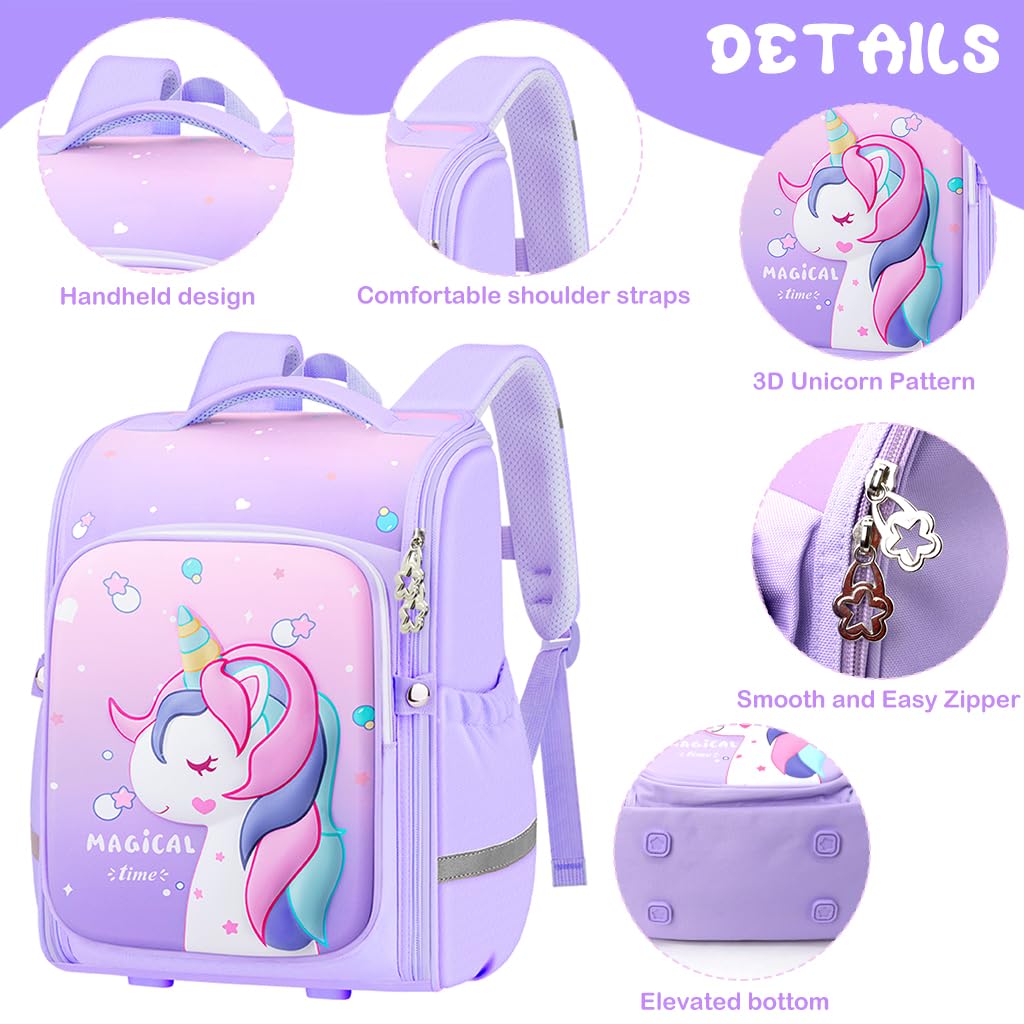 PALAY School Backpack for Girls Cartoon Unicorn School Backpack for Girls Double Layer Waterproof Primary Students Backpack Burden-relief School Backpack for Girls 6-8 Years Old Birthday Gift