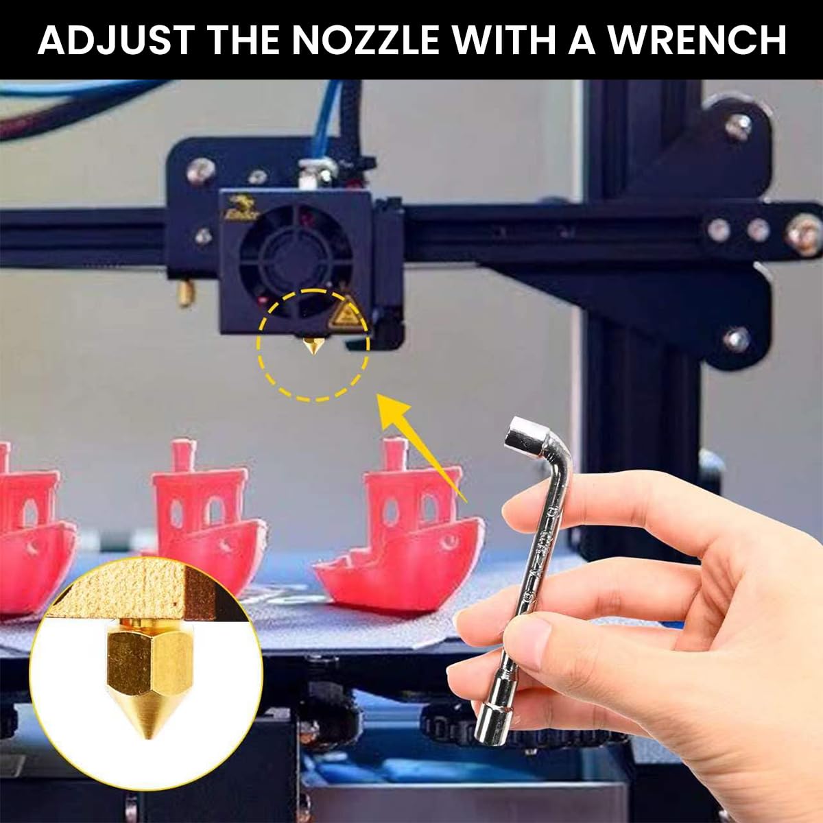 Serplex 5Pcs 3D Printer Nozzles, 0.4mm Brass Nozzle 3D Printer Nozzles 400 Degree Heat Resistance Universal 3D Printer Nozzles for Ender-3 V3 Se, Ender 5, Ender 5 S1, Ender 7 All Metal Hotend