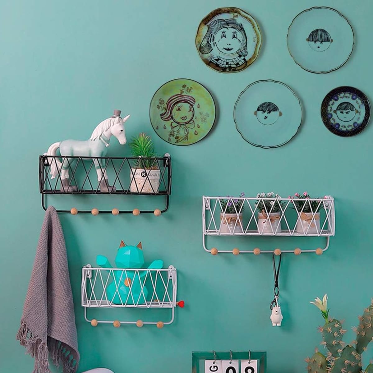 HASTHIP 12Pcs Invisible Wall Plate Hangers, Stainless Steel Dish Display Plate Metal Hangers, Spring Hook Holder with 12 Pieces Wall Hooks for Decorative Plates and Art (Silver, 6/8/10 Inch)
