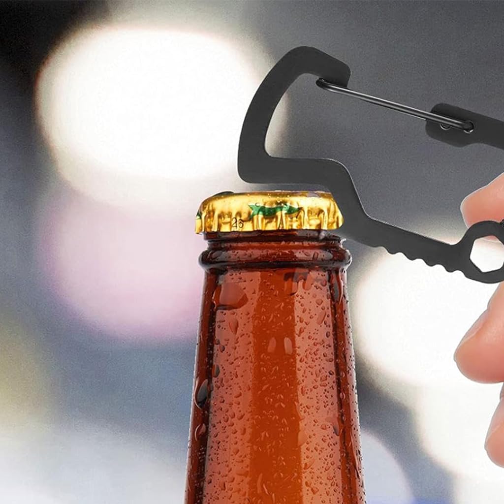Proberos 5Pcs Stainless Steel Carabiner Hooks 3 In 1 Multi Tool Multifunctional Carabiners Wrench Tool Bottle Opener Snap Clip Hooks Backpack Attachment Hooks for Camping, Hiking, Biking