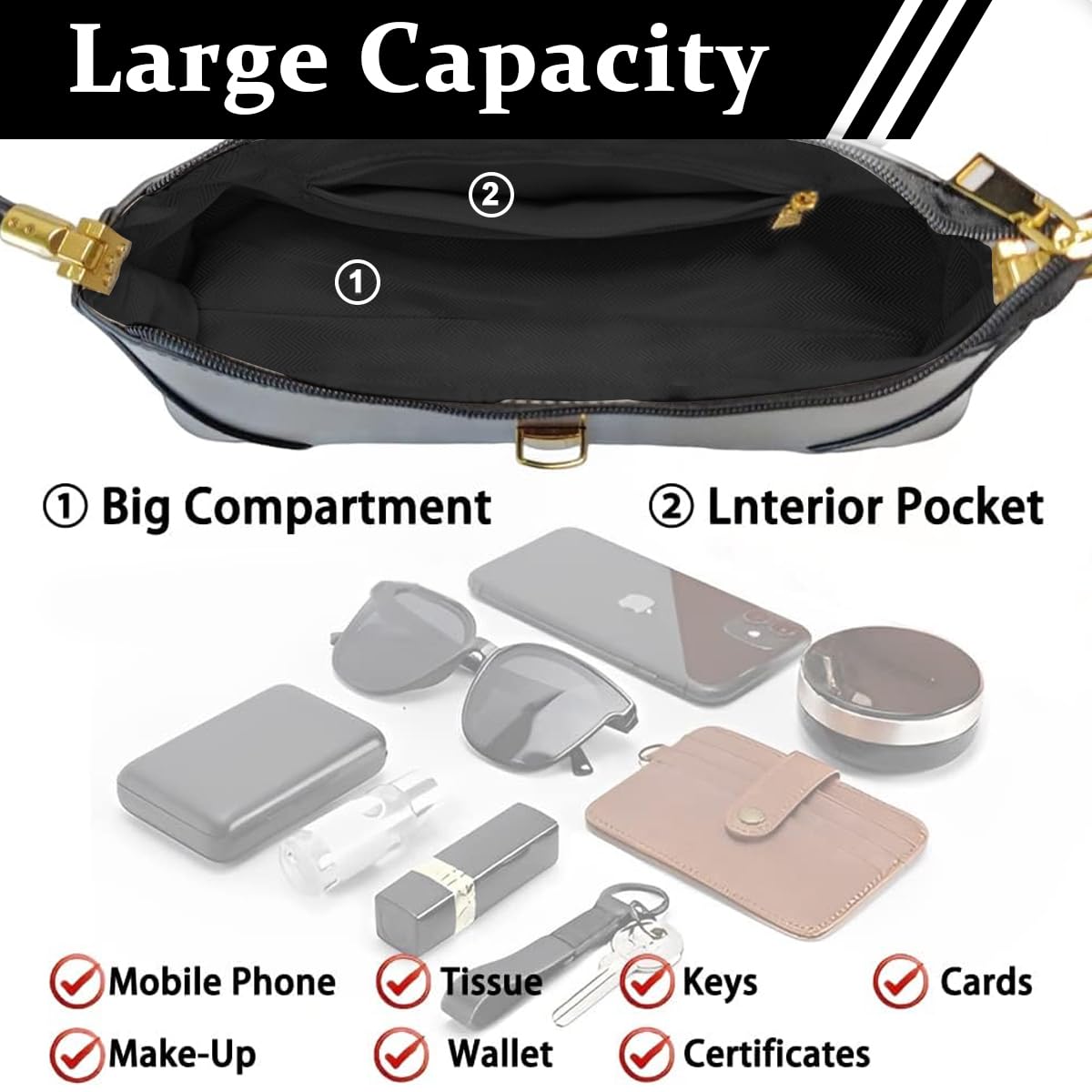 PALAY Women Handbag PU Leather Fashion Shoulder Bags Metal Snap Buckle Closure Design Small Purse Vintage Handbags, Black