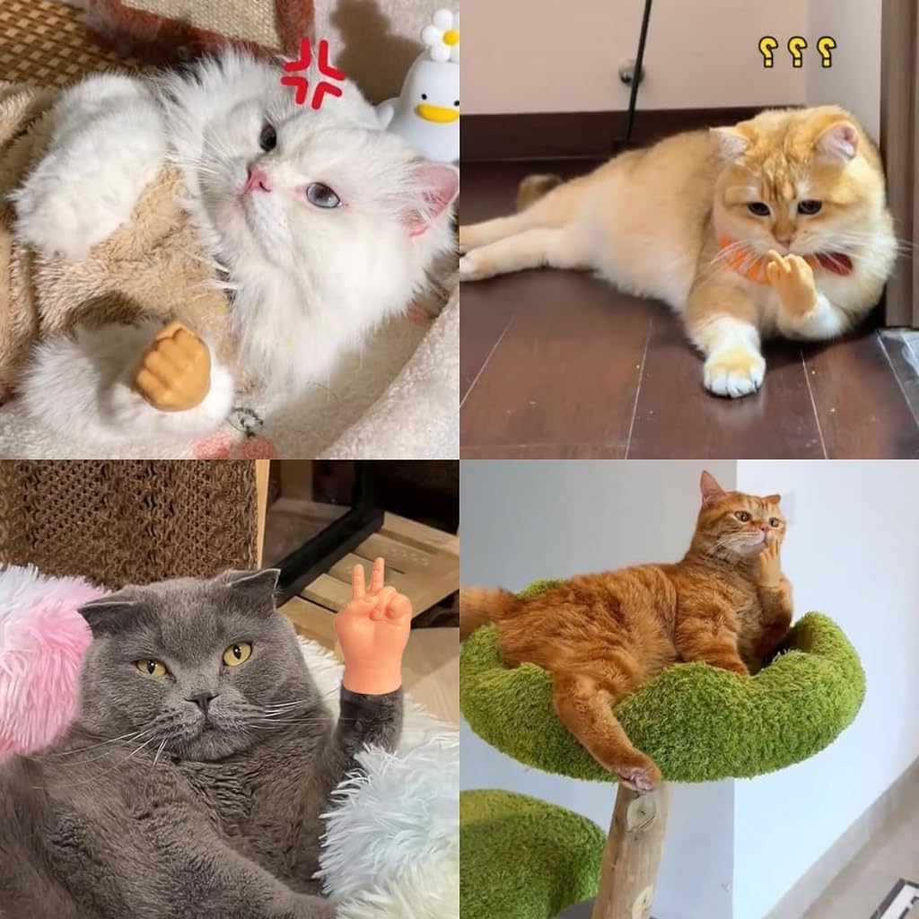 Qpets Mini Hands for Cats, Little Hands for Fingers Funny Little Cat Finger Gloves Soft Elastic Tiny Finger Hands Gag Puppet Show Mini Cat Gloves Mini Hands Toys (7PCS )