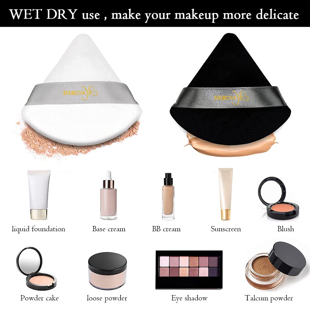 MAYCREATE 10pcs Triangle Powder Puff for Women Face Dry Wet Use Makeup Puff for Loose Powder Body Powder, Wedge Shape Velour Cosmetic Sponge for Contouring, Under Eyes and Corners