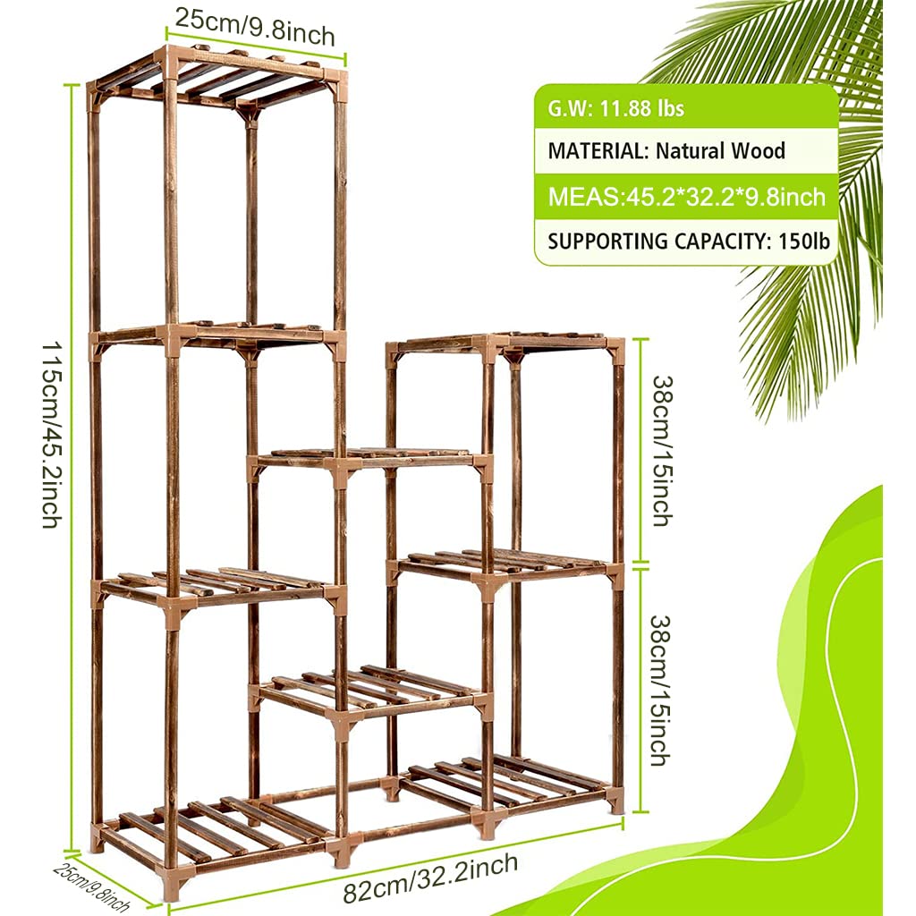 HASTHIP 4 Tier Plant Stand for Balcony and Indoor, Solid Wooden Plant Pot Rack, Creative Tiered Flower Pot Stand for Living Room Patio Garden Corner