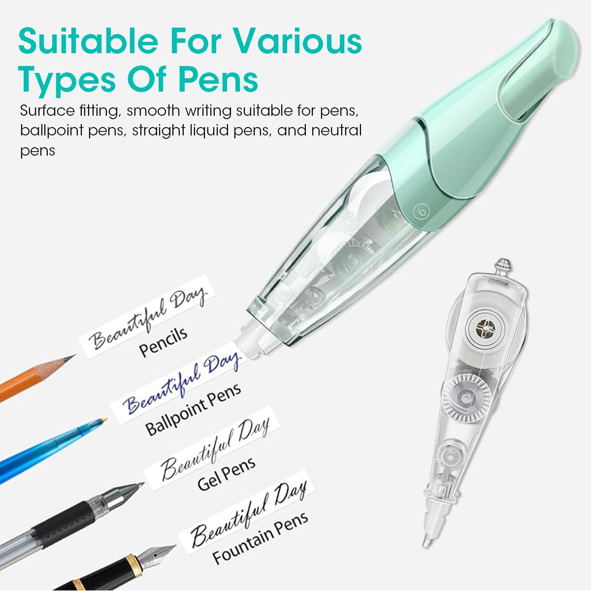 HASTHIP 2Pcs Refillable Retractable White Out Correction Tape with 2 Extra Refills, Cute White Out for Office Supplies, 5mm x 6m Press-Down Retractable Writing Correction Tape