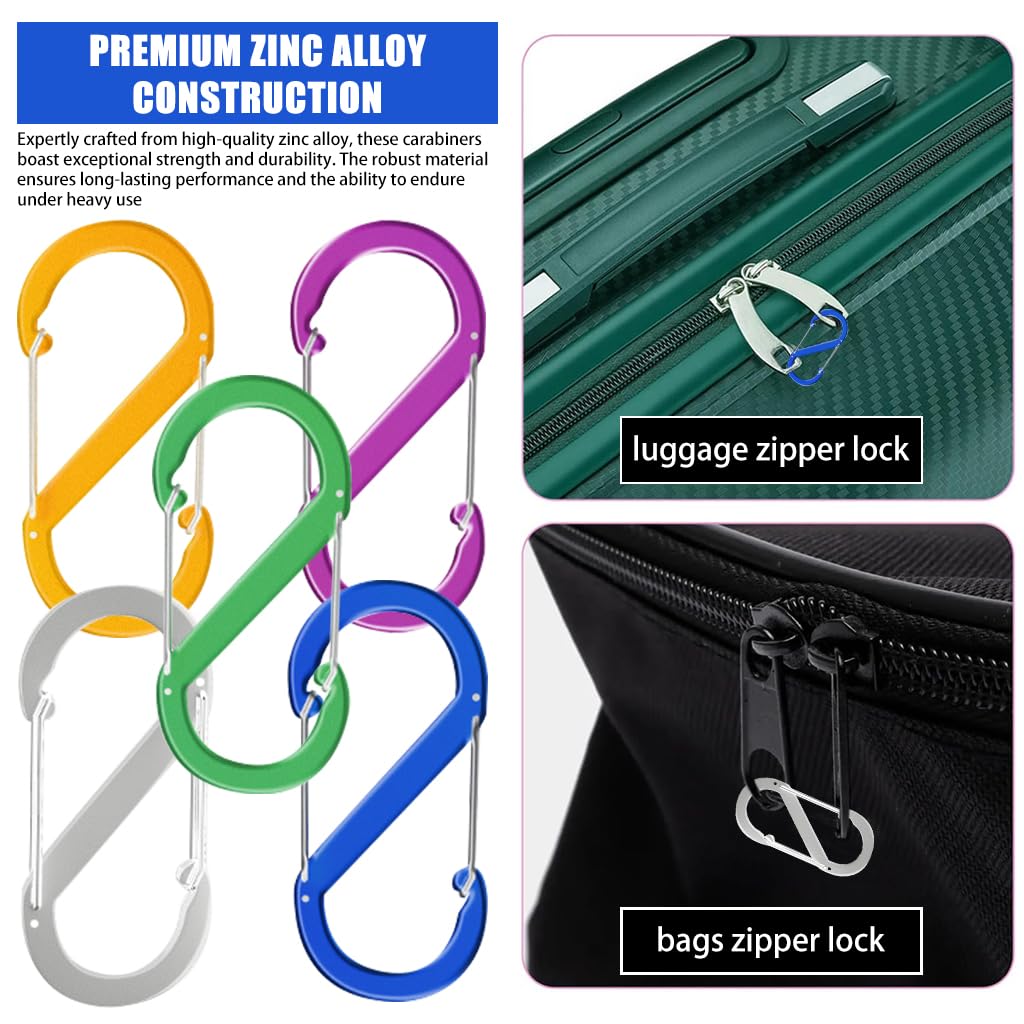 Proberos 5Pcs Carabiners Dual Hook, Premium Aluminum D-Ring Locking Carabiners Lightweight & Durable, Hooks Keychain - Hook Keyring (Multi-color)