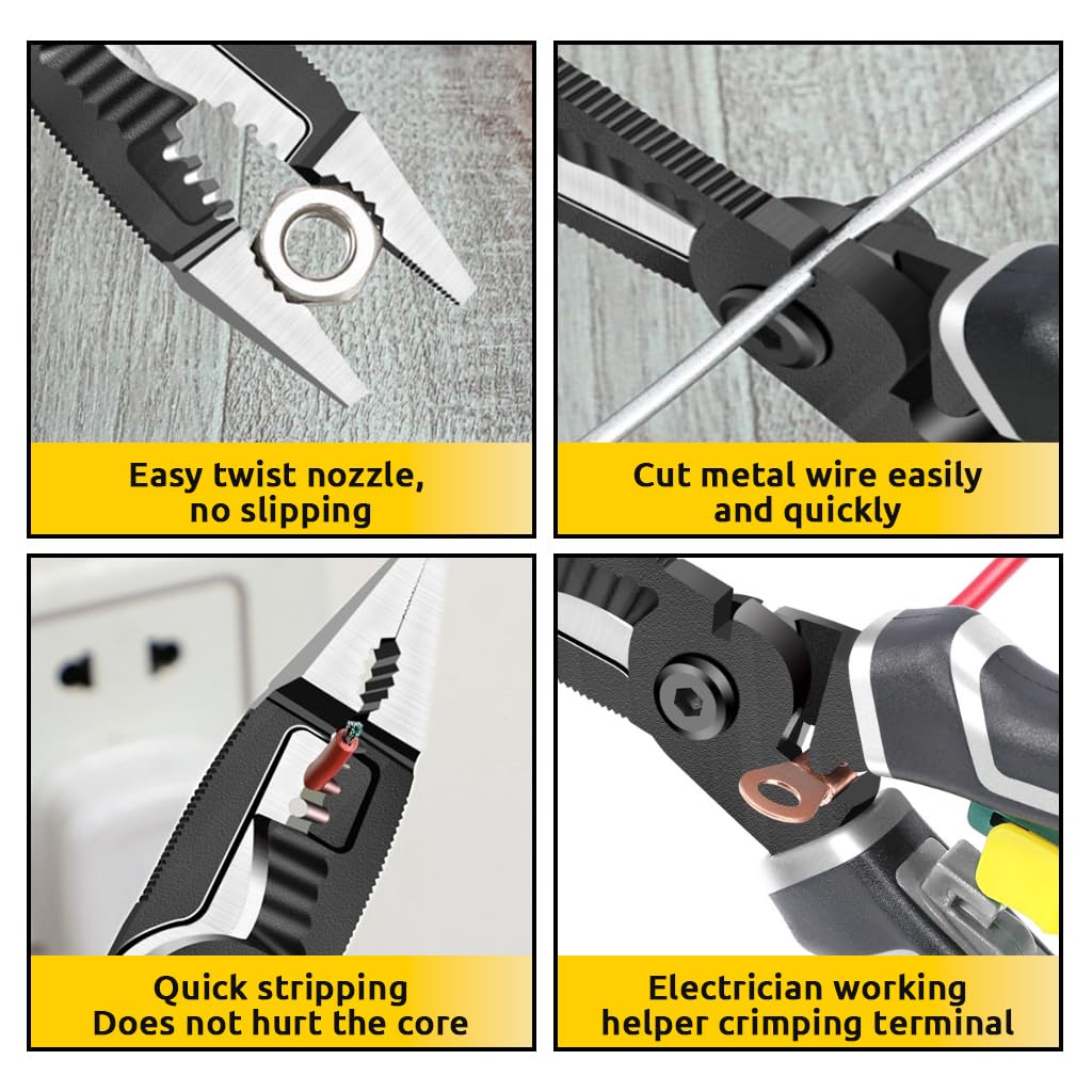 ZIBUYU 7-in-1 Wire Stripper, Wire Stripping Tool, Wire Cutter Stripping Tool for Electric Cable Stripping Cutting and Crimping, Yellow