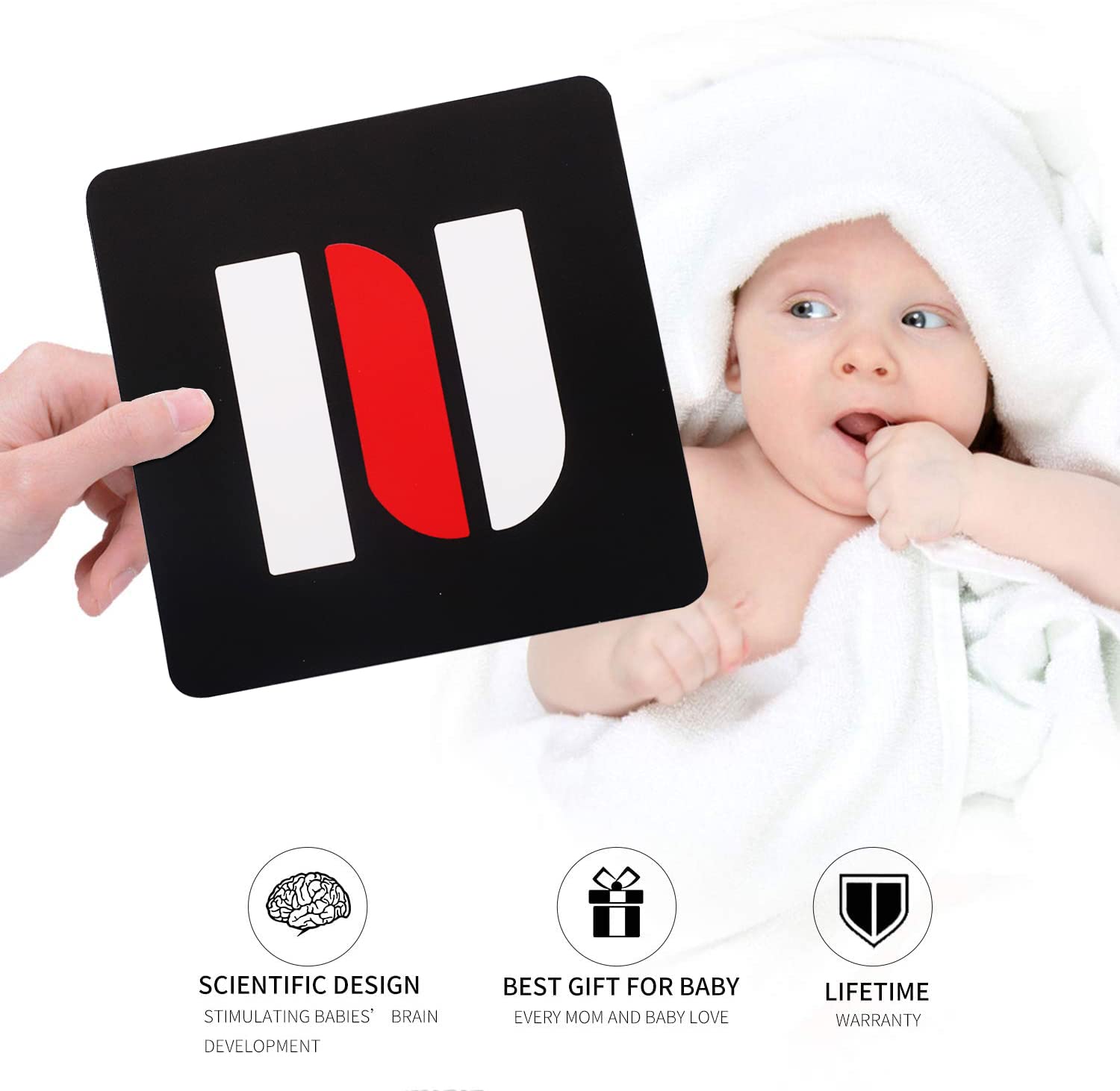 SNOWIE SOFT Black RedFlash Cards for Infants, 16 Pictures 5.5 x 5.5 Inch Designed Contrast Cards for Newborn Baby Toys with High Contrast (3-6 Months)