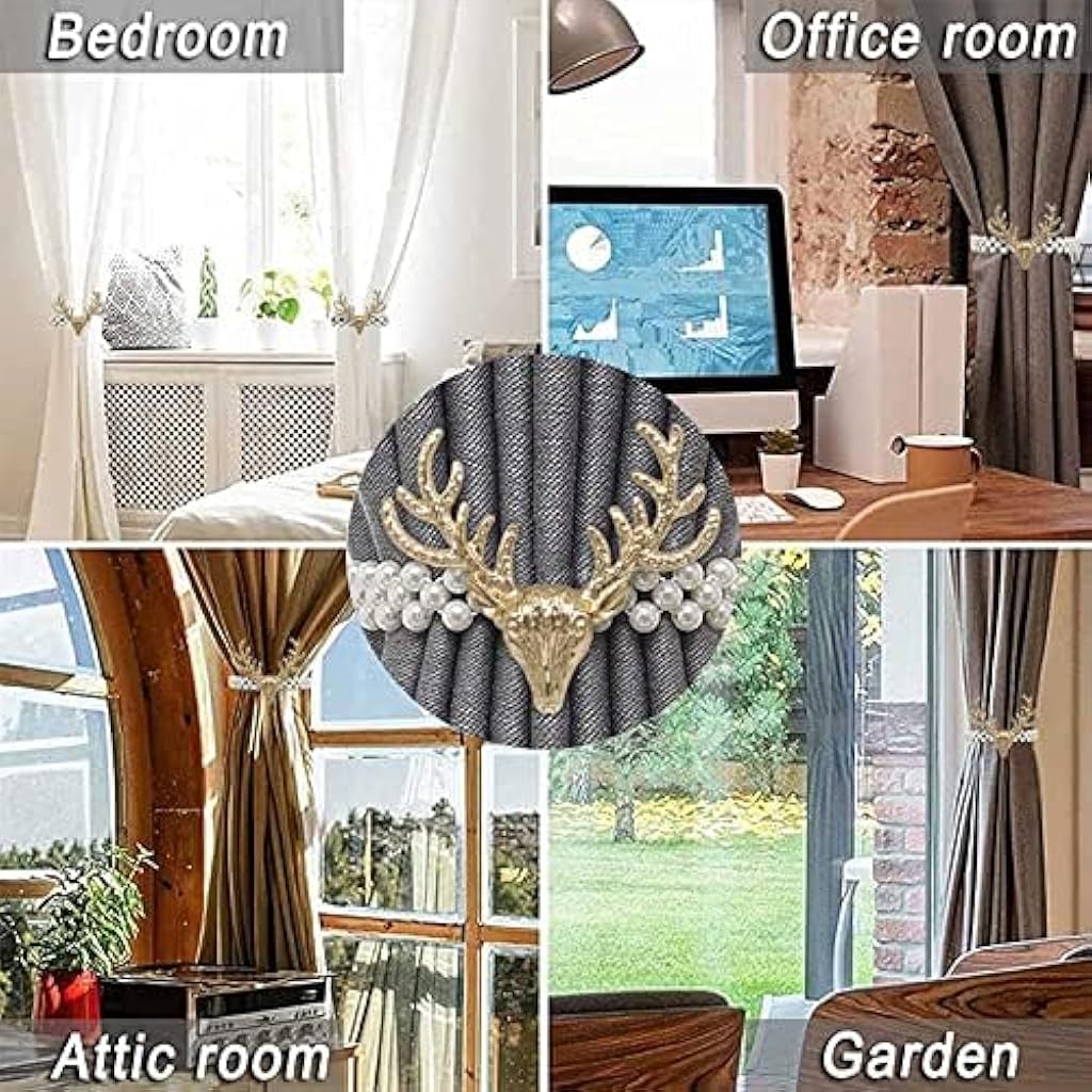 HASTHIP 2pcs Curtain Holders Tieback Metal TieBacks with Classy Small Pearl Elastic Rope Curtains Tie Backs for Home Office Hotel Window Drape Decor (Gold)