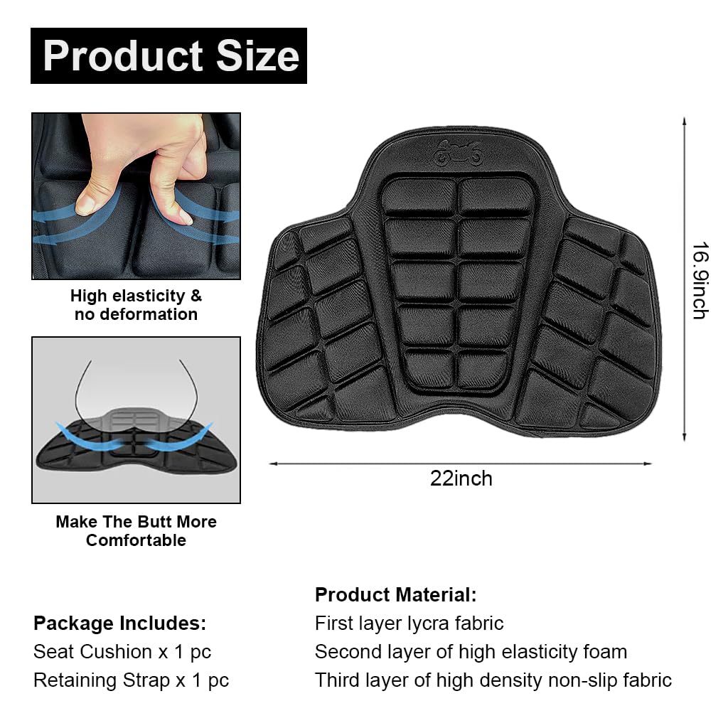 STHIRA Motorcycle 3D Seat Cushion Full Coverage Breathable Motorcycle Seat Cushion Shock-Absorbing Seat Cushion Anti-Slip Motorcycle Seat Cushion with Adjustable Elastic Strap